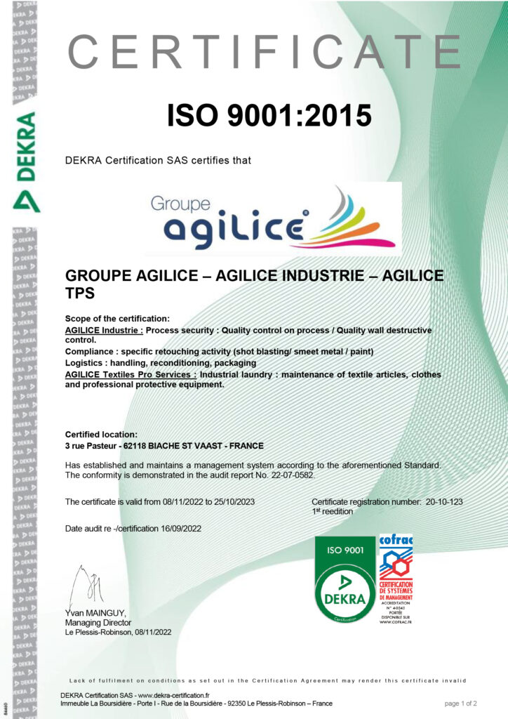 Certificat Dekra chez Agilice